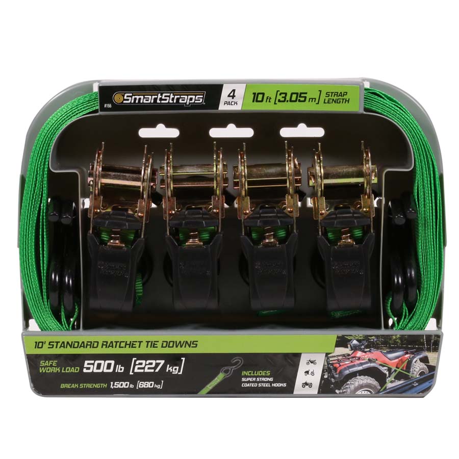 CarbonX, 1,500 lbs SMARTSTRAPS 245 Green 14 Premium Ratchet Straps 4 Pack AP-245 